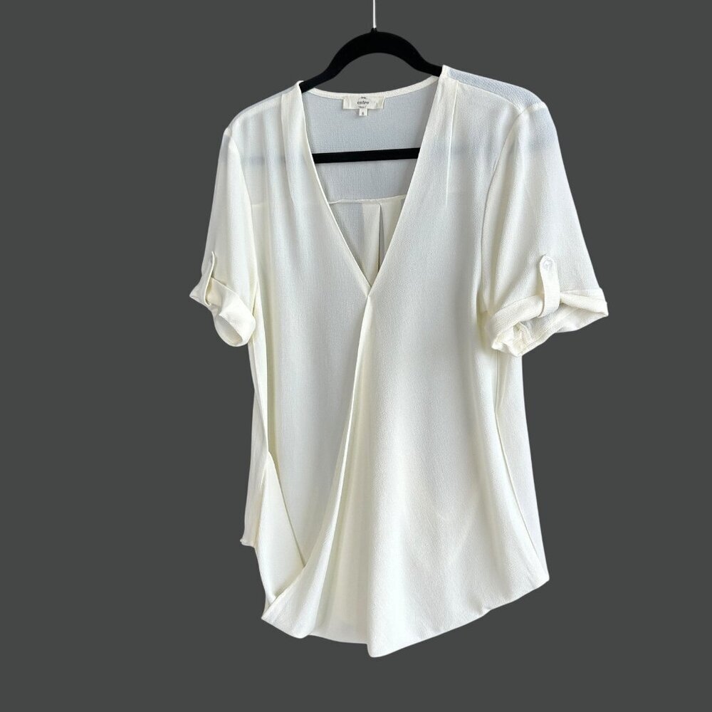 Entro Creamy Ivory Cross Wrap Crossover V Neck Short Sleeve Size Small